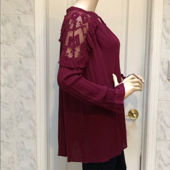 BURGUNDY WINE LACE TUNIC TOP - Picture 5 of 8